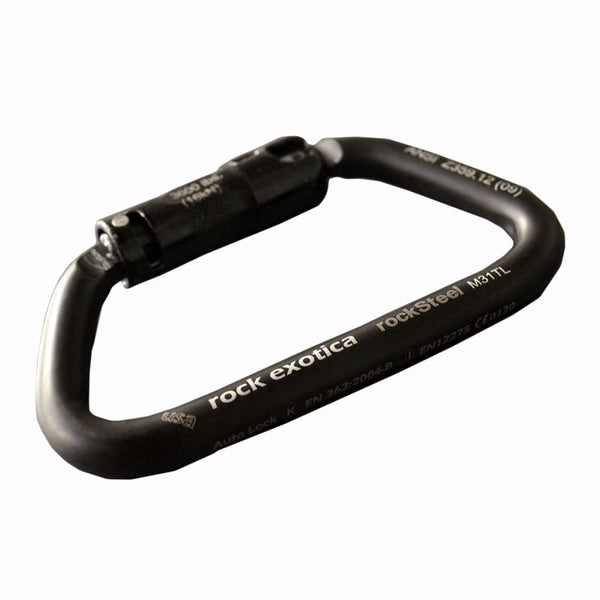 Rock Exotica rockSteel Auto-Lock Carabiner– The rockSteel Auto-lock offers an impressive strength to weight ratio, a large gate opening and precise handling characteristics due to CNC machined surfaces. – Now available at MTN Shop US.