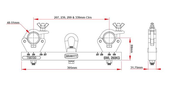Doughty Solid Hanging Truss Adapter (Aluminum). Supplied by MTN Shop EU